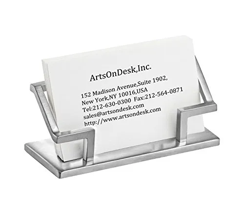 ArtsOnDesk Moderne Kunst Visitenkartenhalter St201 Edelstahl Satiniert Visitenkartenständer Visitenkartenaufsteller Visitenkarten-Etui Visitenkarte Schreibtisch-Accessoire Schreibtisch Geschenk