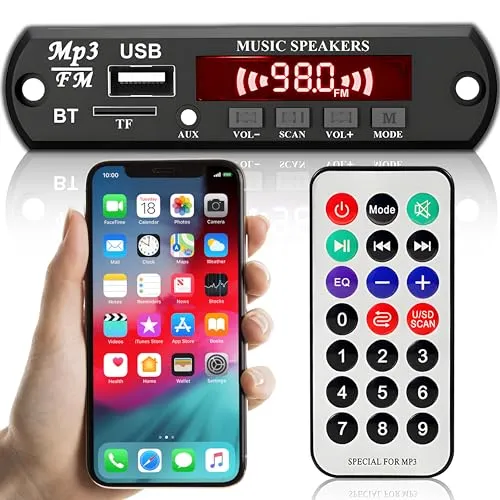 Retoo Bluetooth 5.0 Audio Decoder Modul mit Fernbedienung - Vielseitiges Audio Modul mit Bluetooth 5.0, USB, FM Radio und LCD Bildschirm. Unterstützt verschiedene Audioformate und bietet einfachen Zugriff auf Ihre Musik über microSD oder USB. Ideal für den mobilen Einsatz.