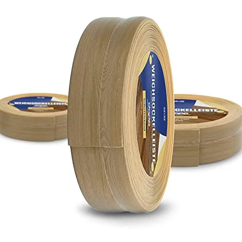 DQ-PP Weichsockelleiste 25m - Teakbaum - Selbstklebend - Hochwertige Weichsockelleiste aus PVC, flexibel und verformungssicher. Ideal für PVC-Beläge und einfache Montage ohne komplizierte Schritte. Perfekte Anpassung auf jeder Oberfläche.