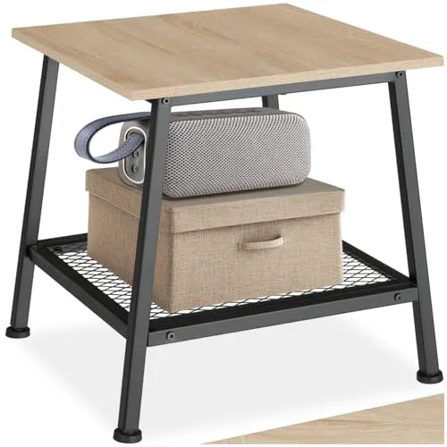 TecTake Beistelltisch Bedford - Industrial Holz hell, Eiche Sonoma 45,5x45x47cm - Stylischer Couchtisch im Industrie-Design mit stabiler MDF-Platte und Stahlgestell. Die praktische Gitterablage bietet zusätzlichen Stauraum und passt perfekt in jedes Wohnambiente.