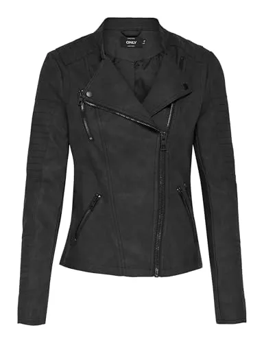 ONLY Damen ONLAVA Faux Leather Bikerjacke, Schwarz, Größe 36 - Stylische Funktionsjacke aus Kunstleder, ideal für trendbewusste Damen, die einen coolen Look suchen.