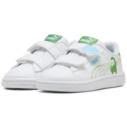 PUMA Unisex Baby Smash 3.0 Dino V INF Sneaker - Trendige Sneaker für Babys in Weiß mit grünem und blauem Dino-Design. Bequem und leicht, ideal für die ersten Schritte.