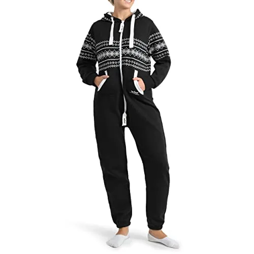 Finchgirl 32S3 Azteken FG117 Damen Jumpsuit Overall Jogging Schwarz L - Jumpsuit für Damen, sehr angenehm zu tragen und ideal für Freizeitkleidung mit zwei praktischen Seitentaschen.