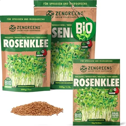 ZenGreens® - Bio Rosenklee Sprossen Samen - Wähle zwischen 10g, 200g und 500g - Rosenklee Bio Saatgut - Keimrate von über 95% - Rosenklee Sprossensamen zum Keimsprossen ziehen - Microgreens