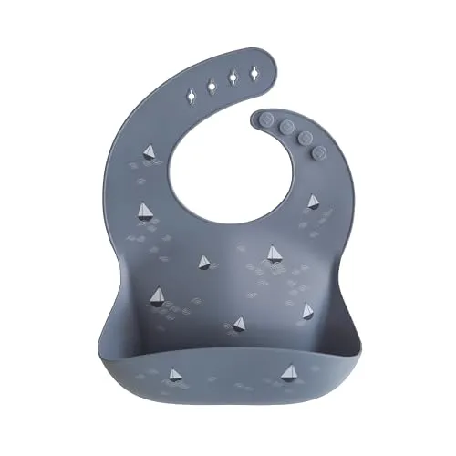 mushie silikon bib für Kinder | Lätzchen mit Auffangschale | BPA frei wasserdicht | Abwaschbar Lätzchen mit verstellae Passform (Boat)