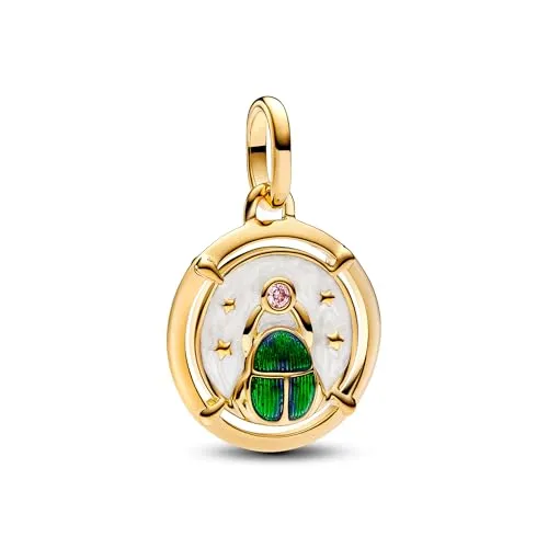 PANDORA ME Skarabäus-Käfer Medaillon-Charm aus Sterling Silber mit vergoldeter Metalllegierung und Zirkonia, Kompatibel ME und Moments Armbänder, 763413C01