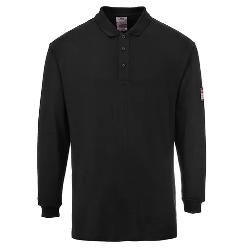 Langarm Poloshirt Flammhemmend FR10 - Portwest Schwarz XXL - Herren-Shirts mit flammhemmender ModaflameTM Technologie, ideal für Industriearbeiter in hitzeexponierten Umgebungen. Bietet Schutz vor Strahlungs- und Kontakthitze sowie hohen Komfort durch den Baumwollanteil.
