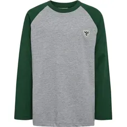 Hummel Hmljr Raglan Loose T-Shirt L/S Bee - Dunkelgrün, Größe: 110 - Bequemes Langarm-T-Shirt mit lässigem Raglan-Schnitt, aus 100% Bio-Baumwolle gefertigt, ideal für den Alltag.