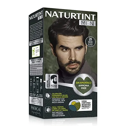 Naturtint Men - Ammoniakfreie Haarfarbe für Männer - Haarfarben für Männer, 100% graue Abdeckung in nur 10 Minuten, mit natürlichen Inhaltsstoffen für glänzendes und gesundes Haar.