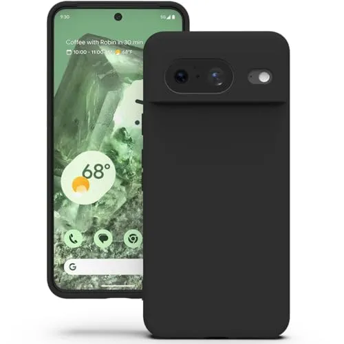 YATWIN Hülle für Google Pixel 8, Silikon Handyhülle mit Futter, 1mm Kamera und Displayschutz, Dünn & Leicht, Anti Kratzer Case, Schwarz