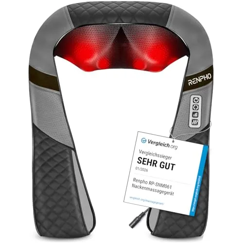 RENPHO Nackenmassagegerät mit Wärme - Elektrische Nackenmassagegeräte mit 3D Shiatsu-Massage und Wärmetherapie, ideal zur Entspannung verspannter Muskeln - das perfekte Geschenk für jede Gelegenheit.