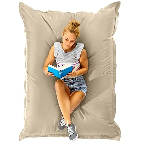 Green Bean Sitzsack XXL, Beige - Geräumiger Outdoor-Sitzsack (140 x 180 cm) aus strapazierfähigem Polyester-PVC, wasserabweisend und ideal für Garten oder Balkon. Flexibel anpassbare EPS-Perlen-Füllung sorgt für optimalen Sitzkomfort.