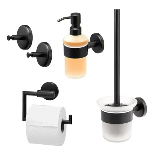 bremermann Badaccessoire-Set PIAZZA BLACK - 4tlg. Edelstahl Set - Elegantes Bad-Accessoire Set aus hochwertigem, mattem Edelstahl in Schwarz. Ideal zur Wandmontage, bietet langlebige Qualität und stilvolle Lösungen für Ihr Badezimmer.