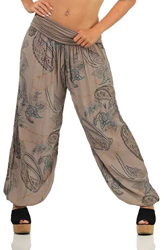 Malito Damen Aladinhose mit Print | Haremshose zum Tanzen | Pumphose zum Chillen - Freizeithose - Pluderhose 7185 (Fango)