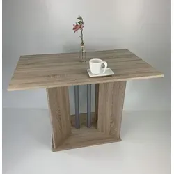 Möbel SD Esstisch Atlantis 2 – Sonoma Eiche hell Sägerau 110x70cm - Moderner Esstisch in Sonoma Eiche hell mit dekorativen Stangen, ideal für gemütliche Mahlzeiten. Stabil und platzsparend, perfekt für kleine Räume.