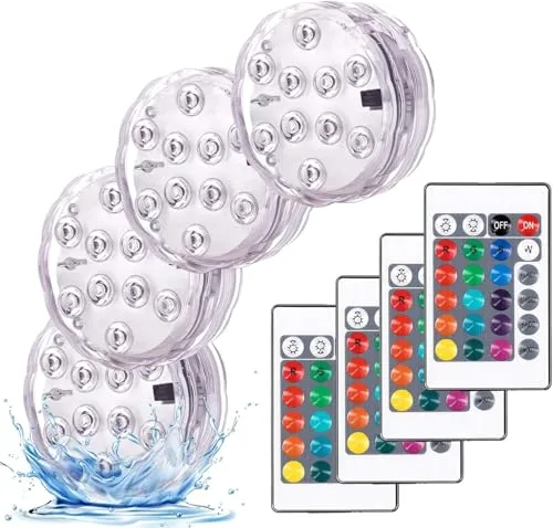 daphomeu Unterwasser Licht mit Fernbedienung - 4 Stück LED Poolbeleuchtung - Teichbeleuchtung mit 16 Farben, ideal für Schwimmbäder, Teiche und Partys. Fernbedienung für einfache Steuerung und schaffe eine stimmungsvolle Atmosphäre.