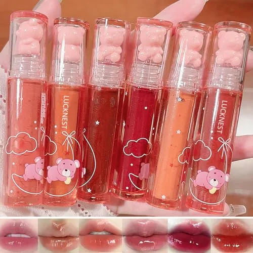 Cute Bear Lip Glaze Set - 6Pcs Flüssig-Lippenstift - Lipglosse mit feuchtigkeitsspendender Formel, die die Lippen plump und strahlend macht. Ideal für jeden Anlass und auch als Rouge verwendbar.