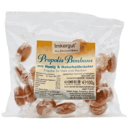 Honig Propolis Kräuter Bonbons 100g - Sonstiges, wohltuend für Hals und Rachen, mit bester Eukalyptus-Frische und über 20 Naturkräutern.