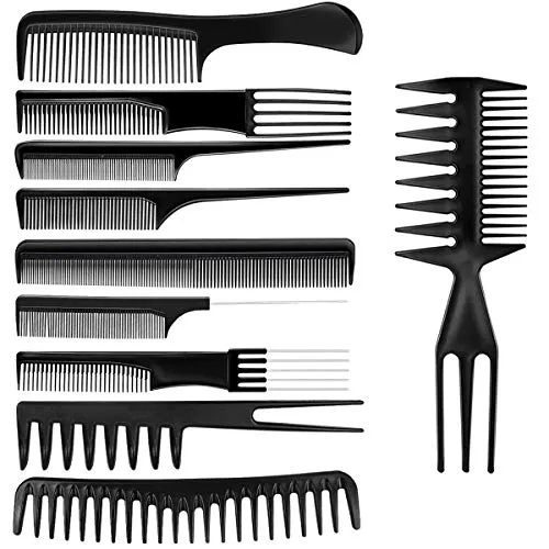 Hair Styling Kämme, Netspower 10Pcs Profi Friseur Haar Kamm Stielkamm Friseur Zubehör Geräte Set Friseurwerkzeuge mit Tragbar Tasche für Haarstylisten Barbers Salon Familie, Schwarz