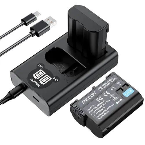 ENEGON EN-EL15 /EL15C Akku (2 Stück) und Smart LED Dual USB Ladegerät für Nikon ZF Z6,Z7 Z8 D7500 D7000, D7100, D7200 D500, D600, D610, D750,D780 D800, D810, D800E, D810A,D850