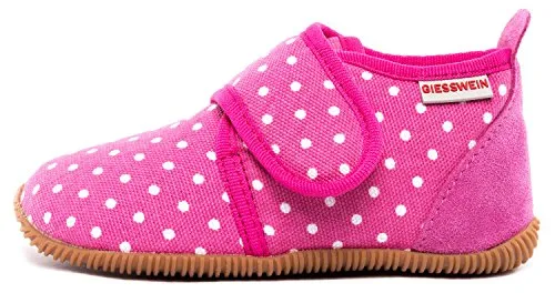 GIESSWEIN Stans - Slim Fit Hausschuhe für Mädchen, Himbeer 364, 20 EU - Hochwertige Baumwolle und rutschfeste Gummisohle bieten optimalen Halt und Atmungsaktivität. Ideal für Kindergarten und erste Schritte.