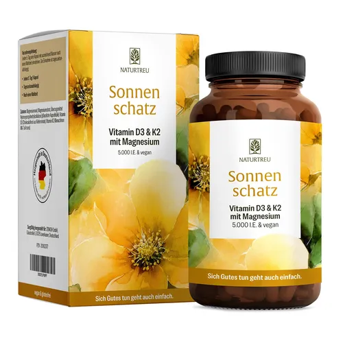 Vitamin D3 K2 Magnesium 5000 IE Komplex 15 Monate Vorrat Sonnenschatz NATURTREU®