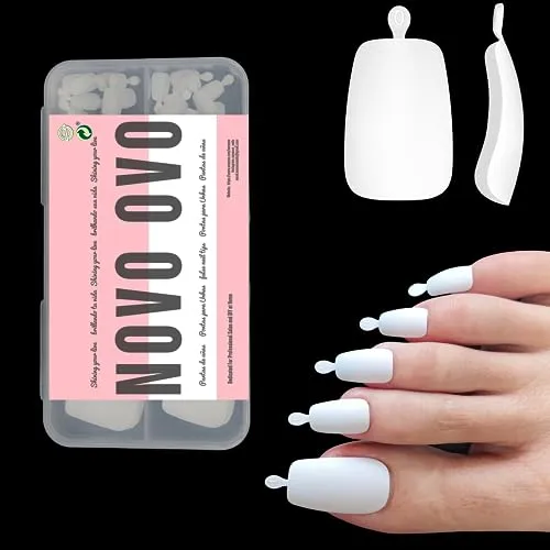 NOVO OVO 120 Stück Lange fußnägel zum aufkleben, Artificial long toe nail tips, weiß fussnägel zum kleben, künstliche zehennägel, soft gel full cover toenail tips set, fuß nägel x 12 Größen in Box