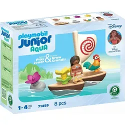 playmobil Spielset JUNIOR und Disney 71459 - Vaianas Katamaran - Experimentieren mit dem schwimmenden Katamaran, ideal für Kinder ab 1 Jahr. Inklusive Vaiana, Hahn und spritzenden Blumen für kreativen Badespaß!