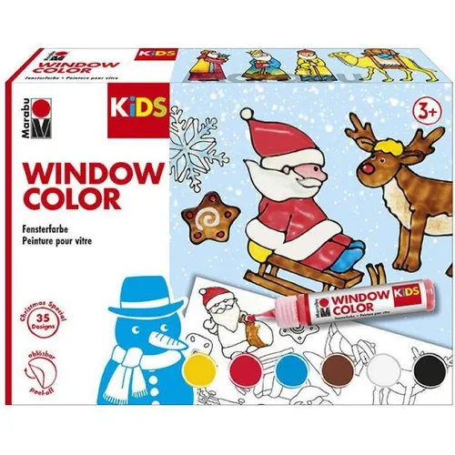 Marabu Kids Window Color Winter - Kreativset für Kinder - Fensterfarben Kreativset für Kinder ab 3 Jahren, ideal für kreative Winterdekorationen mit 6 Farben und Malvorlagen, wasserbasiert und leicht ablösbar.