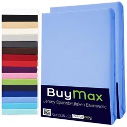 Buymax Spannbettlaken 2-er Set, Doppelpack, Bettlaken, Jersey 100% Baumwolle, Gummizug: rundum, (2 Stück), Pflegeleicht und Atmungsaktiv in Verschiedenen Farben und Größen blau 70 cm x 140 cm