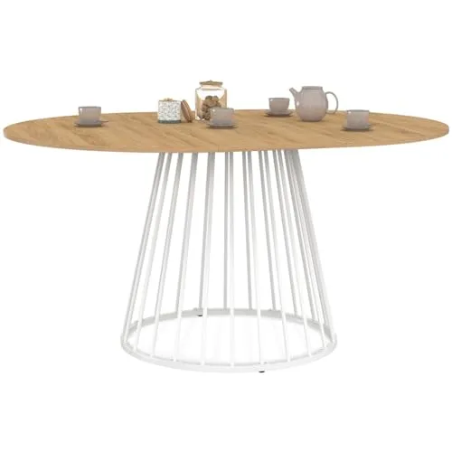 IDMarket Yuna Esstisch - Ausziehbar und Rund für 4-8 Personen - Esszimmertisch mit ausziehbarer Holzplatte und stabilem Metallfuß, ideal für jedes Zuhause. Perfekt für gesellige Abende mit Freunden oder der Familie.