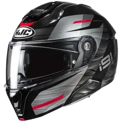 HJC i91 Dusk Klapphelm M - Schwarz-Rot für Touring - Hochwertiger Klapphelm von HJC, ideal für ATV, Onroad und Schneemobil. Mit kratzfestem Visier, optimaler Belüftung und inklusive Aufbewahrungstasche. Perfekt für jede Jahreszeit!