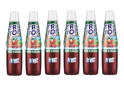 Tri Top Walderdbeere 6er Pack – Erfrischung für die ganze Familie - Säfte – Kalorienarmer Sirup mit weniger Zucker, ideal für Cocktails, Desserts und Wassersprudler-Systeme. Perfekt für heiße Tage!