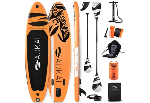 Aukai SUP-Board PRO 320cm - 2in1 Aufblasbares Paddle Set mit Kajak-Sitz - SUP-Board mit 320cm, ideal für Anfänger und Profis. Inklusive Kajak-Sitz, Doppelpaddel und 5 Jahre Garantie. Robustes Design und hohe Tragkraft bis 200kg für unvergessliche Wasserabenteuer!