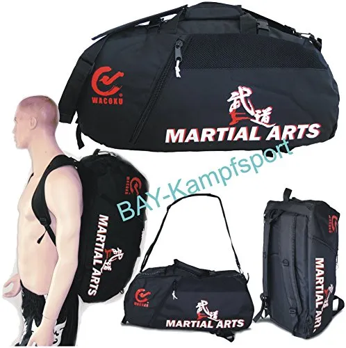 BAY XL Sporttasche "Martial Arts" im Rucksack Syte shoulder bag Kickboxen Kick-Boxen, Kampfsport, Budo, MMA, Thaiboxen Muay Thai, Tasche, Trainingstasche, Kickboxtasche Bag, schwarz, Rucksack Rucksacktasche Kombietasche Kampfsporttasche Judo Karate Cross Body Bag Kung Fu Ju-Jutsu Taekwondo UFC Freefight Fighter Aikido