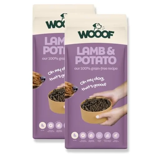 WOOOF Lamm Kartoffel Hundefutter 36 kg – Getreidefrei & Hypoallergen - Hochwertiges Trockenfutter für ausgewachsene Hunde mit Lamm als einzige Eiweißquelle. Ideal für empfindliche Mägen, fördert die Verdauung und sorgt für ein glänzendes Fell.