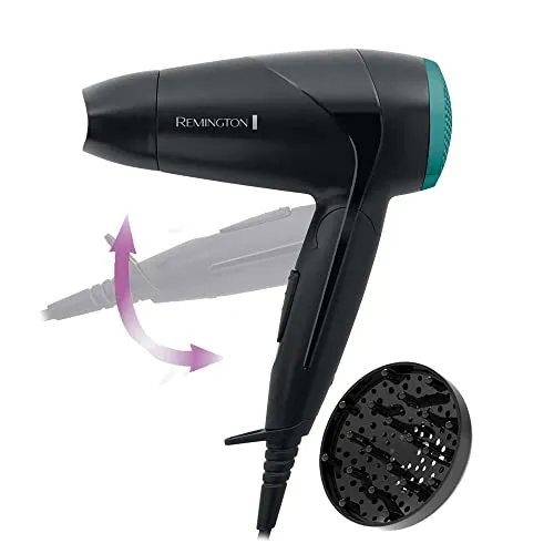 Remington On The Go D1500 Haartrockner - Kompakter Haartrockner mit 2000 Watt, umklappbarem Griff und Stylingdüse für voluminöse Styles. Ideal für Reisen und platzsparend zu verstauen.