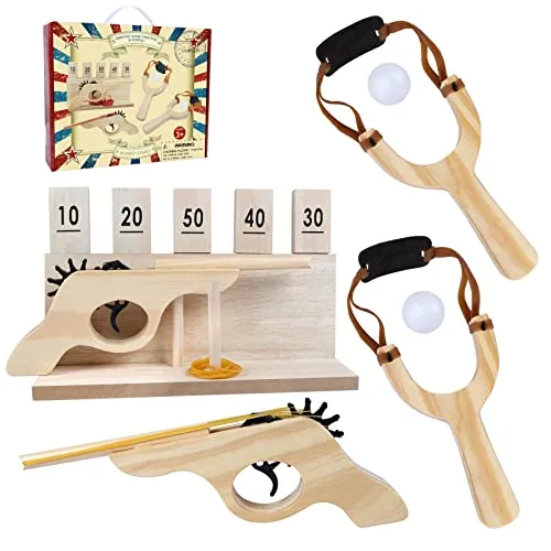 Gonoelec Hölzernes Katapult Spielzeug, Outdoor Schleudern Spiel mit Nummer Zielständer, Schießspiel Geschenk für Kinder Jugendliche Erwachsene Familie Party