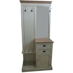 Casa Padrino Landhausstil Garderobe Antik Weiß/Naturfarben - Garderobenschrank im klassischen Landhausstil mit integriertem Spiegel, 2 Schubladen und Abtropfschale für Schirme. Hochwertige Handarbeit und pflegeleichtes Paulownia-Holz sorgen für Stil und Funktionalität.