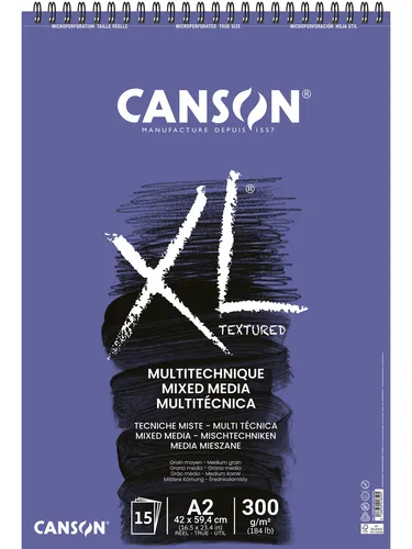 CANSON Skizzen Studienblock XL MIX MEDIA A2 - Hochwertiger Zeichenblock für kreative Projekte, 15 Blatt 300g/m² Papier, ideal für vielseitige Techniken und perfekte Ergebnisse. Für Künstler und Hobbyisten.