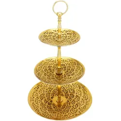 Marrakesch Orient & Mediterran Interior Etagere Aghdas Gold - 3-stöckiger Cupcake Ständer - Dekotablett Aghdas, handgefertigt und verziert, ideal für kreative Deko-Ideen und stilvolles Servieren von Cupcakes oder Obst, Höhe 51cm, aus hochwertigem Aluminium.
