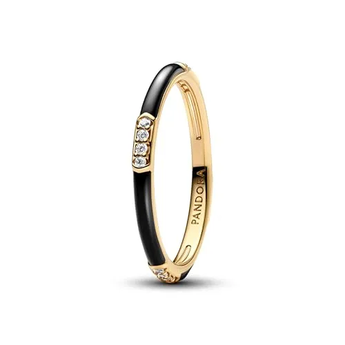 PANDORA Me Schwarze Emaille & Steine Ring aus Sterling Silber - Eleganter Damenring aus Sterling Silber mit schwarzer Emaille und 16 funkelnden Zirkonia, ideal um deine Individualität stilvoll auszudrücken.