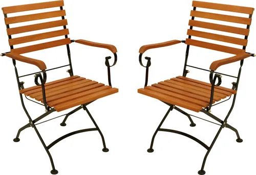 DEGAMO Klappsessel HOFGARTEN 2er Set - Klappstühle aus FSC-zertifiziertem Eukalyptus-Hartholz, witterungsbeständig mit robustem schwarz pulverbeschichtetem Gestell – ideal für Garten und Terrasse.