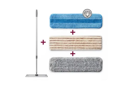 Betty Bossi Reinigungsbürste Wischmopp Set - 4-teiliges Reinigungsset mit Teleskopstiel und 360°-Gelenk für müheloses Wischen. Ideal für alle Bodenarten und waschmaschinengeeignet bis 60°C.