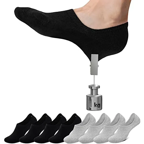 Falechay Sneaker Socken Damen Herren Füßlinge Footies 8 Paar Kurze Großes Silikonpad Verhindert Verrutschen Unsichtbare 4xschwarz+4xgrau 43-46