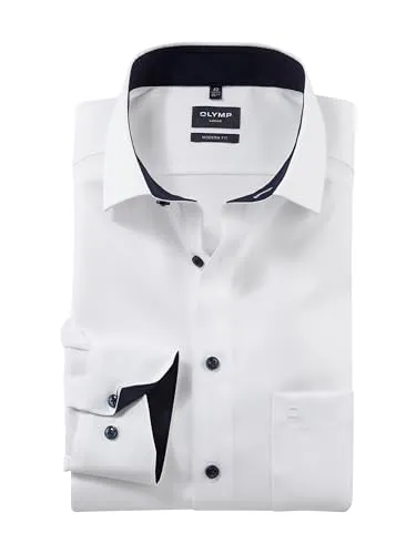 OLYMP Herren Oberhemd Langarm Luxor - Modern Fit in Weiß - Herrenhemden mit Natté-Muster und Global Kent Kragen, ideal für Business und Freizeit. Pflegeleicht und schick für jeden Anlass.