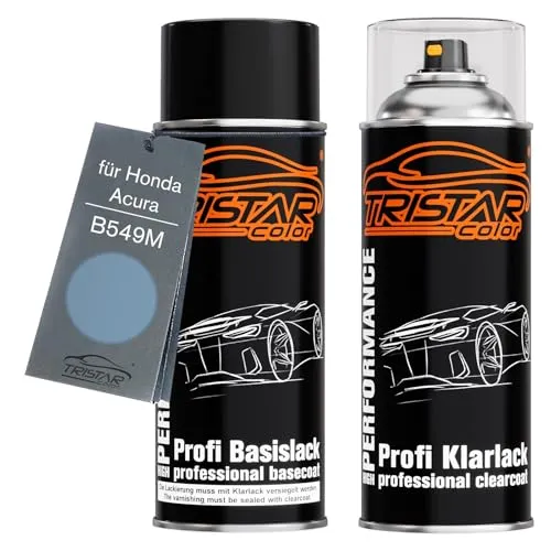 TRISTARcolor Autolack Spraydosen Set für Honda/Acura B549M Sherbet Blue Metallic/Tidewater Blue Metallic Basislack Klarlack Sprühdose 400ml