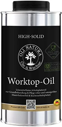 OLI NATURA Worktop Oil Profi Öl 500 ml - Lebensmittelecht und Widerstandsfähig - Holzöle: Hochwertiges Profi-Arbeitsplattenöl für Küchen, Tische und Badmöbel, LFGB-zertifiziert, wasserabweisend und ideal für Wohn- und Gastronomiebereiche.