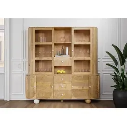 Buffet Mango 204x50x210 natur lackiert / Marmor weiß FLORENZ #125
