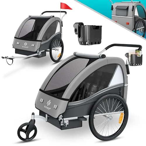KESSER® Kinderanhänger Sport-RX 2 in 1 - Fahrradanhänger mit Joggerfunktion, ideal für 1-2 Kinder bis 40kg, bietet einen geräumigen Innenraum und einfache Reinigung.